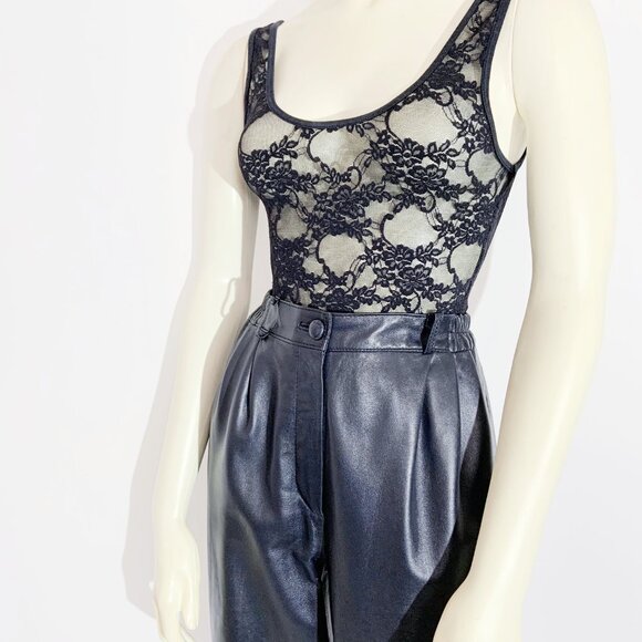 Vintage Black Leather Trousers / size 26 inch waist/ size Small - Picture 6 of 11